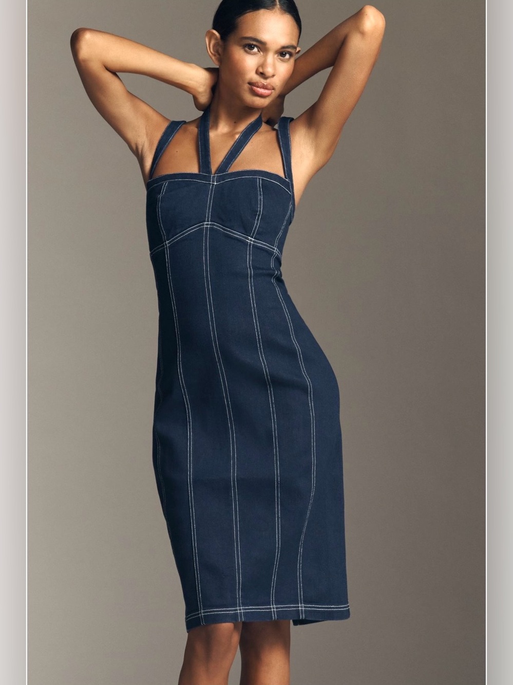Pilcro Strappy Seamed Sexy Denim Midi Dress